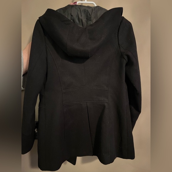 Black pea coat with hood, size small. - Picture 2 of 2